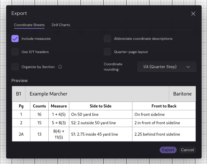 Export modal