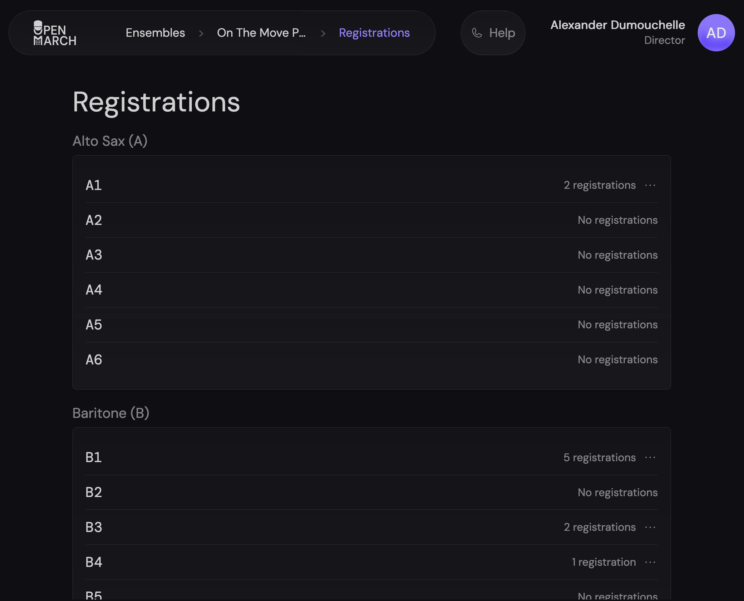 Registration page